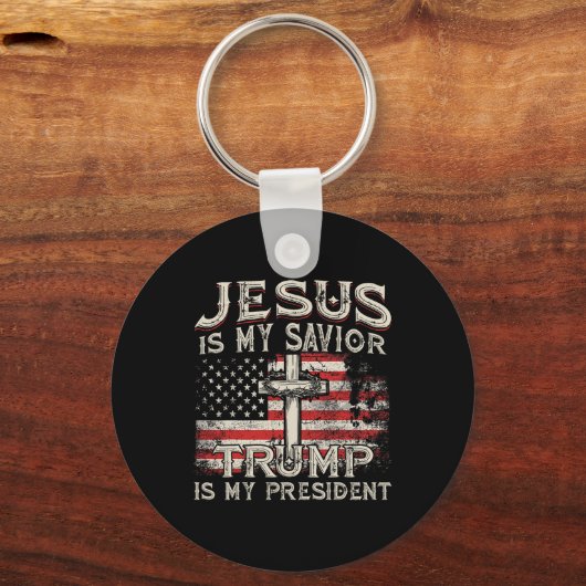 私の救い主トランプは私のアメリカ合衆国大統領の旗か キーホルダー (正面)
