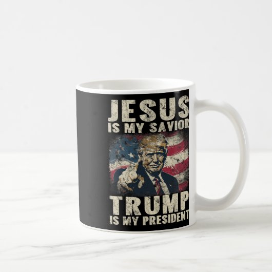私の救い主トランプは私の大統領2024アメリカ人F コーヒーマグカップ (右)