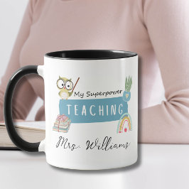 私の教えスーパーパワー&レインボー，赤りんご，花 マグカップ