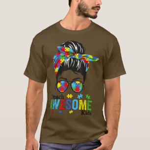 私の教え子供の自閉症の意識Messy Bun Ba Tシャツ