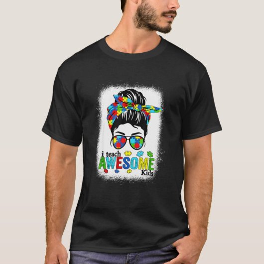 私の教え子供の自閉症の意識Messy Bun Bl Tシャツ (正面)