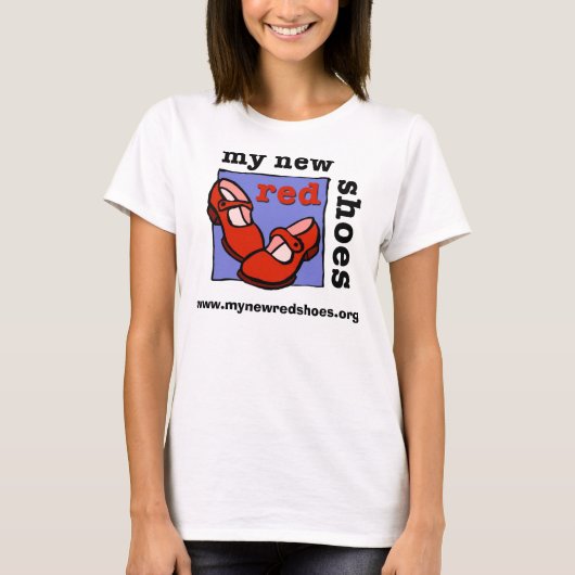 私の新しい赤は彼女のためのTシャツに蹄鉄を打ちます Tシャツ (正面)