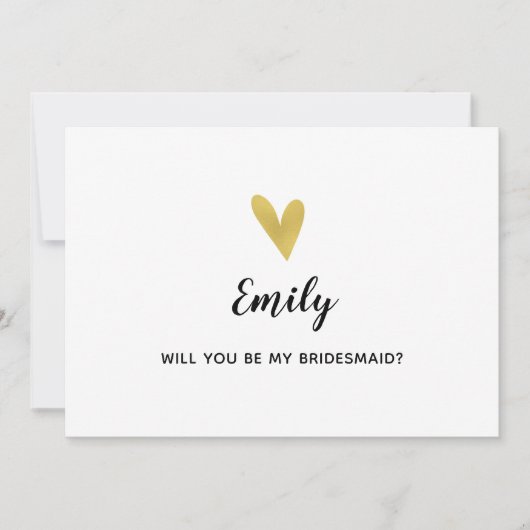 私の新婦付添人ですか。 エレガントな金ゴールドのハートカード 招待状 (正面)