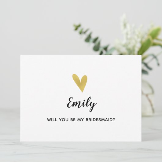 私の新婦付添人ですか。 エレガントな金ゴールドのハートカード 招待状 (スタンド正面)