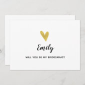 私の新婦付添人ですか。 エレガントな金ゴールドのハートカード 招待状 (正面/裏面)