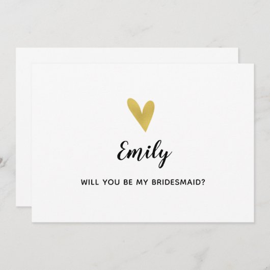 私の新婦付添人ですか。 エレガントな金ゴールドのハートカード 招待状 (正面/裏面)