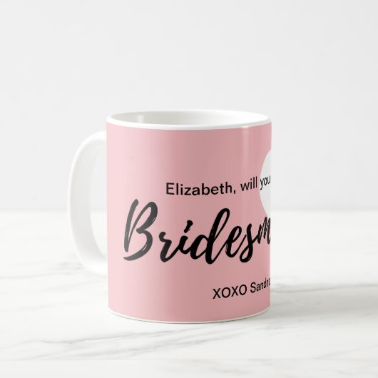 私の新婦付添人のピンクの赤面のハートです コーヒーマグカップ (正面左)