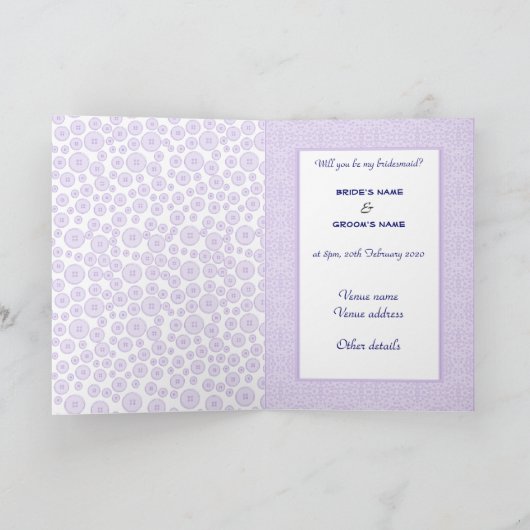 私の新婦付添人の薄紫のテディー・ベアのカップルの招待があって下さい 招待状 (内部)