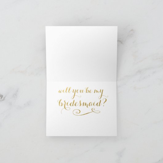 私の新婦付添人の金ゴールドのタイポグラフィカードです 招待状 (内部)