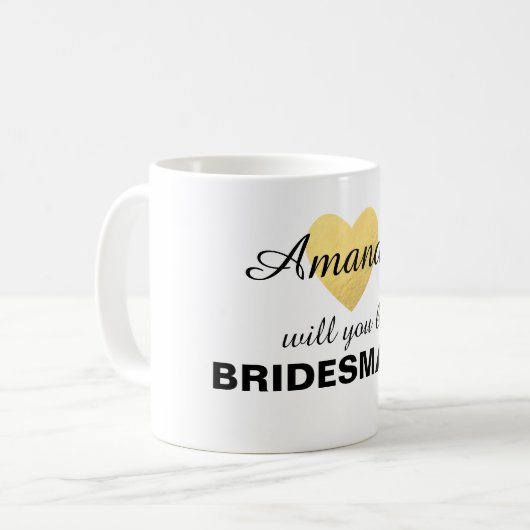 私の新婦付添人の金ゴールドのハートのマグです コーヒーマグカップ (正面左)