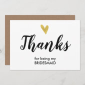 私の新婦付添人カードがあることへの金ゴールドのハート|の感謝 サンキューカード (正面/裏面)