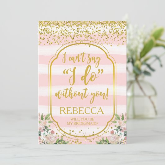 私の新婦付添人カードピンクおよび金ゴールドです 招待状 (スタンド正面)