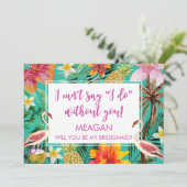 私の新婦付添人カード熱帯フラミンゴです 招待状 (スタンド正面)