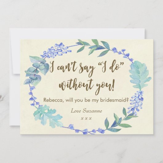 私の新婦付添人カード青い花のアイボリーです 招待状