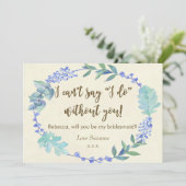 私の新婦付添人カード青い花のアイボリーです 招待状 (スタンド正面)