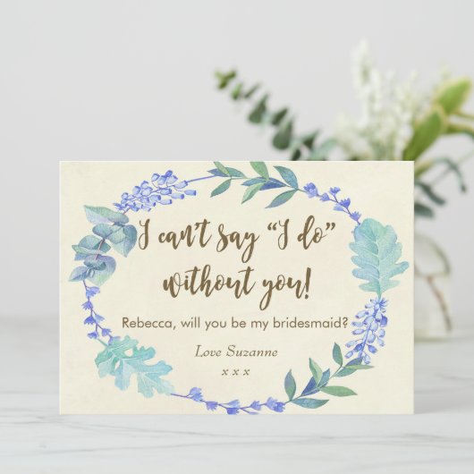 私の新婦付添人カード青い花のアイボリーです 招待状 (スタンド正面)