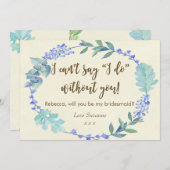 私の新婦付添人カード青い花のアイボリーです 招待状 (正面/裏面)