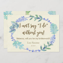 私の新婦付添人カード青い花のアイボリーです