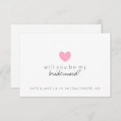 私の新婦付添人カード-ハートのピンクです 招待状 (正面/裏面)