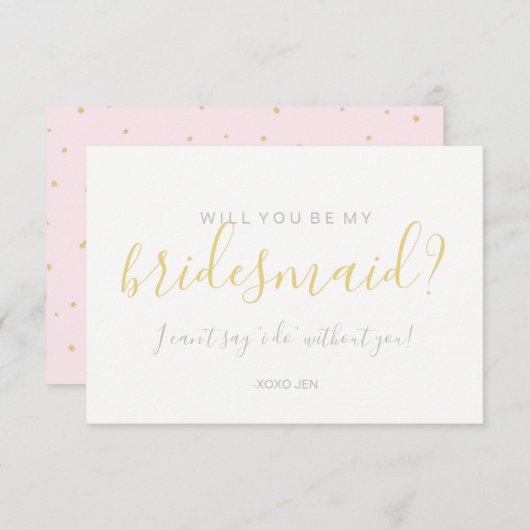 私の新婦付添人カード-金ゴールドの点のピンクです 招待状 (正面/裏面)