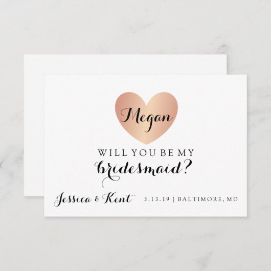 私の新婦付添人-ばら色の金ゴールドの中心の魅力です 招待状 (正面/裏面)