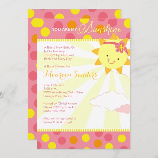 私の日光のベビーシャワー招待状-女の子です 招待状 (正面/裏面)