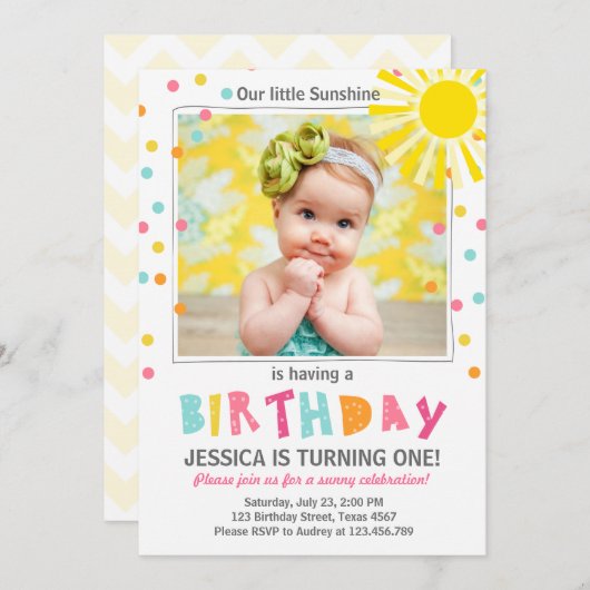 私の日光の誕生日の招待の女の子です 招待状 (正面/裏面)