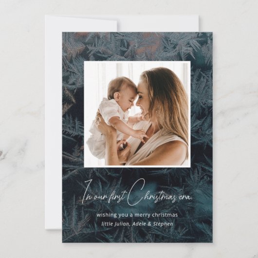 私の時代に私たちの初めてのクリスマスは松の黒 シーズンカード (正面)