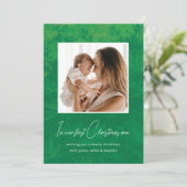 私の時代に私たちの初めてのクリスマスは緑と赤の松 シーズンカード (スタンド正面)