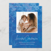 私の時代に私たちの初めてのクリスマスは雪の青をパイン シーズンカード (正面/裏面)