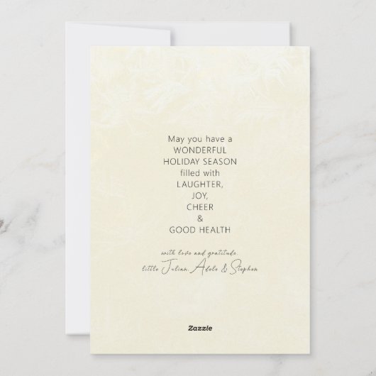 私の時代に私たちの初めてのクリスマスベージュと赤 シーズンカード (裏面)