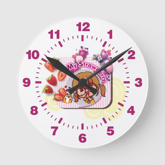 私の時計のイチゴ ラウンド壁時計 (正面)