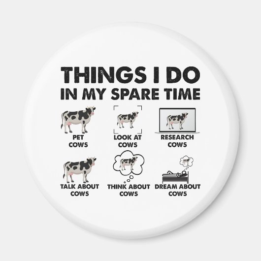 私の暇な時間で行うこと農家牛のギフト牛 マグネット (正面)