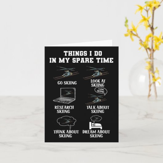 私の暇な時間にウィンタースポーツのスキーをすることは カード (黄色い花)