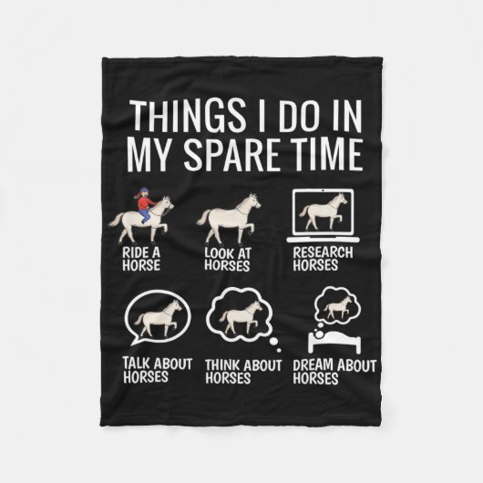 私の暇な時間に行うこと – 馬好き フリースブランケット (正面)