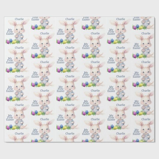 私の最初のイースターバニーは子供の名前のギフトを追加 ラッピングペーパー (フラット)