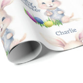 私の最初のイースターバニーは子供の名前のギフトを追加 ラッピングペーパー (ロールコーナー)