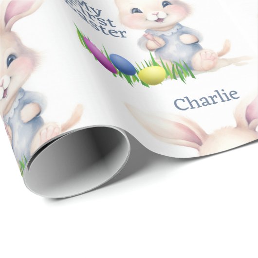 私の最初のイースターバニーは子供の名前のギフトを追加 ラッピングペーパー (ロールコーナー)