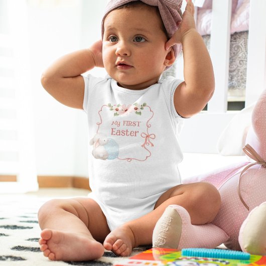 私の最初のイースターピンクのベビーガール ベビーボディスーツ