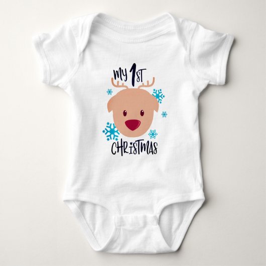 私の最初のクリスマスかわいいトナカイ ベビーボディスーツ (正面)