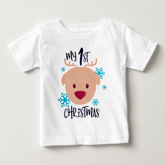 私の最初のクリスマスかわいいトナカイ ベビーTシャツ (正面)