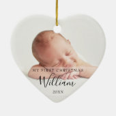 私の最初のクリスマスのテディベア　ゴールド風船　写真 セラミックオーナメント (裏面)