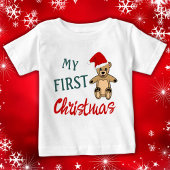 私の最初のクリスマスのテディベア サンタ帽 ベビーTシャツ