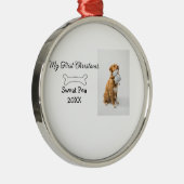 私の最初のクリスマスのペットの動物の写真の名前 年 骨 メタルオーナメント (右)