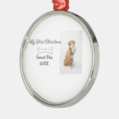 私の最初のクリスマスのペットの動物の写真の名前 年 骨 メタルオーナメント (左)