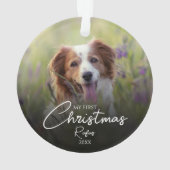 私の最初のクリスマスのペット写真 エレガントなスクリプト オーナメント (裏面)