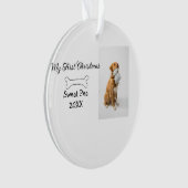 私の最初のクリスマスのペット動物の写真の名前と年と骨 オーナメント (正面)