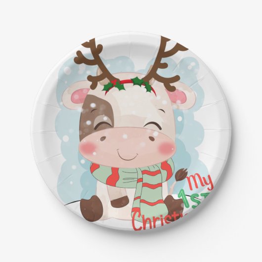 私の最初のクリスマスの牛 ペーパープレート (正面)