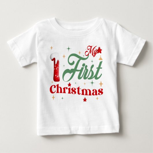 私の最初のクリスマスの赤ちゃん用ファインジェージーTシャツ ベビーTシャツ (正面)