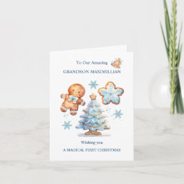 私の最初のクリスマスジンジャーブレッドボーイ雪の木 カード